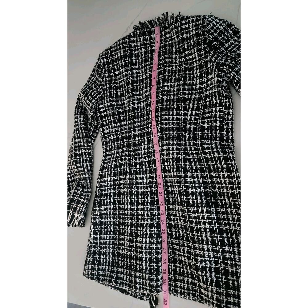 Venus Women Black Longline Tweed Fringe Blazer Jacket Size 2 - Picture 9 of 10
